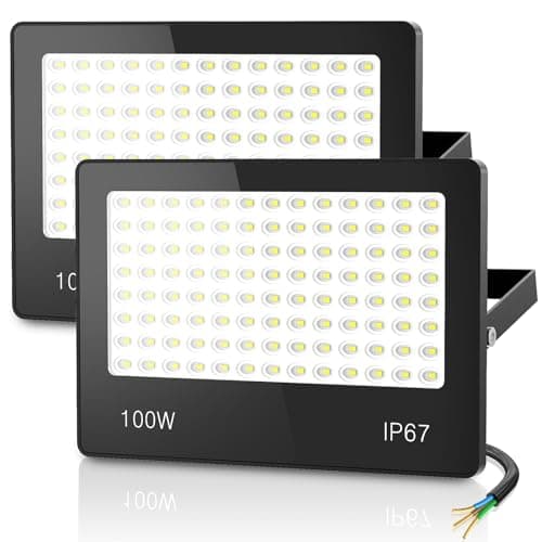 HAPYLUMI Focos LED Exterior 100W 2PCS, 10000LM 6500K Blanco Frío Potente Foco Proyector LED, IP67 Impermeable Floodlight para Interior y Exterior, Iluminación para Jardin Terraza Patio Garaje