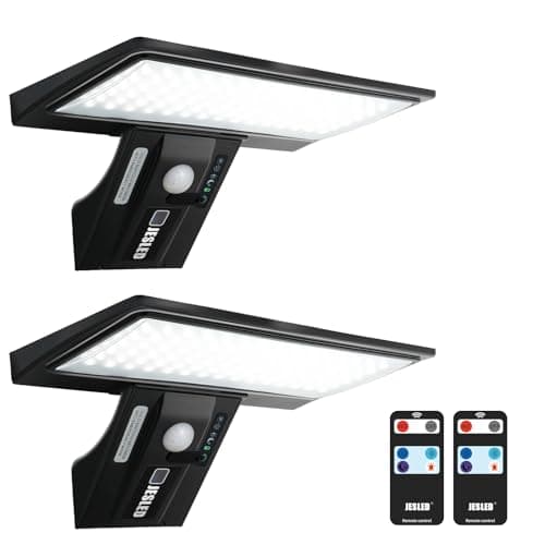 JESLED Luz Solar Exterior, 2 Paquete 90 LED, Foco Potente con Sensor de Movimiento, Impermeable con 4 Modos Inteligentes para Jardín, Patio, Camino, Escalera