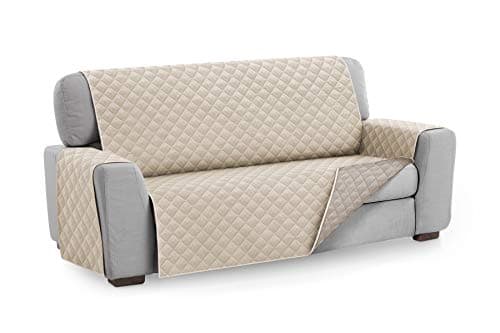 Textilhome Funda Cubre Sofá Malu, Sofas de 3 Plazas(160 cm), Protector Acolchado Reversible Universal, Ideal para Mascotas, Resistente a Arañazos y Pelos, Color Marfil