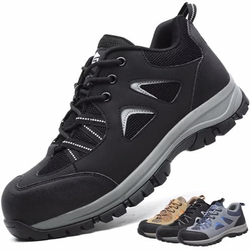 Zapatos de Seguridad Hombre Mujer Calzado de Trabajo Ligeros Antideslizante Zapatillas de Seguridad con Punta de Acero Negro 40