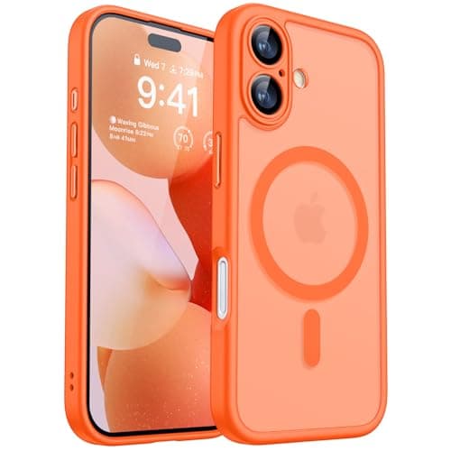 CANSHN Funda Magnética para iPhone 17 (6.3 Pulgadas), Compatible con MagSafe, [Protección Total de La Cámara] Carcasa Fondo Mate Translúcido,Naranja