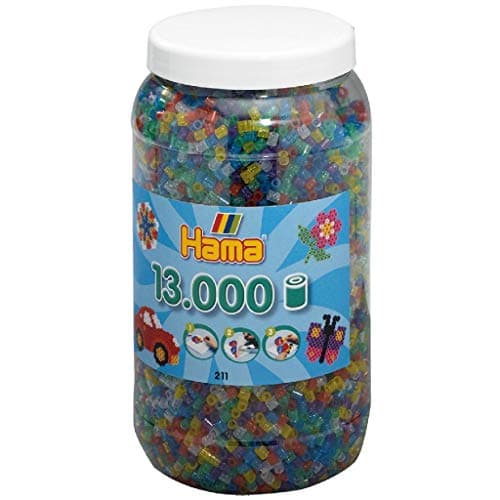 Hama Perlen 211-54 Perlas para Planchar XXL Lata con Aprox. 13.000 Perlas de Colores Midi para Manualidades de 5 mm de diámetro en Mezcla Transparente con Purpurina