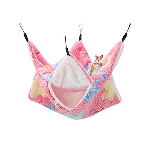 QeeHeng Hamaca Colgante de Animales pequeños, Cama oscilante para Mascotas, Hamaca de Doble Capa para Mascotas para hurón, Rata y Otros Animales pequeños, Rosa