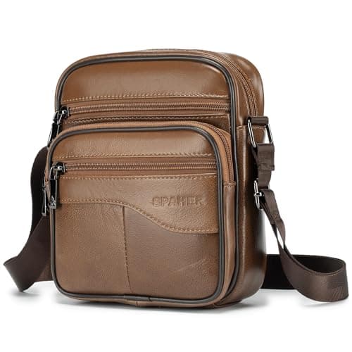 SPAHER Bolso bandolera para hombre, bandolera, de piel Veritable, pequeño bandolera, para hombre, bolso, negocios, vintage, mochilas usadas, fundas multifuncionales, bolsos de mano de viaje, Marrón