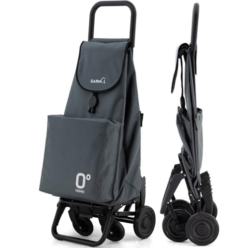 GARMOL Carro de la Compra Térmico Plegable 55 litros | Bolsillo Térmico Interior de 11 litros | Carro de la Compra 4 Ruedas + 2 Giratorias | Carrito Plegable Gris