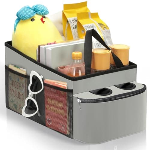 Romon Organizador Coche, Accesorio Universal Asiento Trasero, Caja Infantil, para Asientos Traseros y Delanteros, Juguetes, Libros, Snacks, Gris