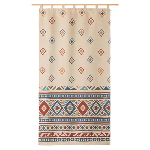 Lanovenanube Cortina alpujarreña con Trabillas Rombos Nº58 de 140x260 cm, Tejido Jacquard, de fácil Mantenimiento y Resistente. Confeccionada con Trabillas. Diseño rústico. Cortina de Puerta Exterior