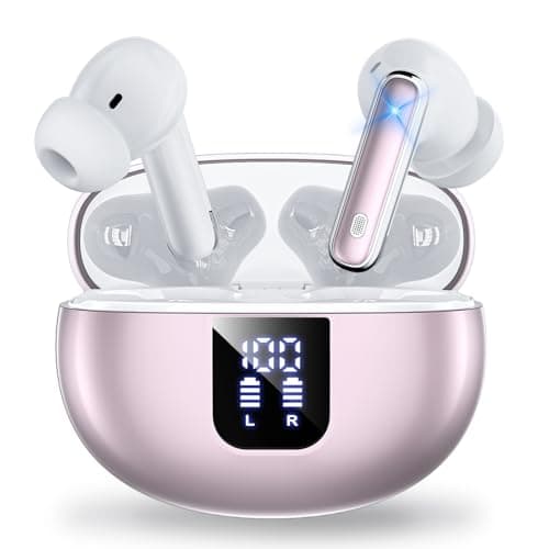 Auriculares Bluetooth intrauditivos, Auriculares inalámbricos ANC Bluetooth 5.4, 36H Tiempo de reproducción Pantalla LED, Modo Transparencia Cascos Sonido estéreo con Graves Profundos（Oro Rosa）