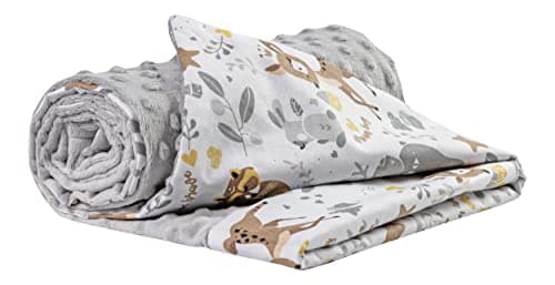 Medi Partners Manta para Bebe 75x100cm Mantas Recien Nacido Mantita Bebes 100% Algodon Verano Bebés Minky Universal Confortable (Ciervo con Minky Gris)