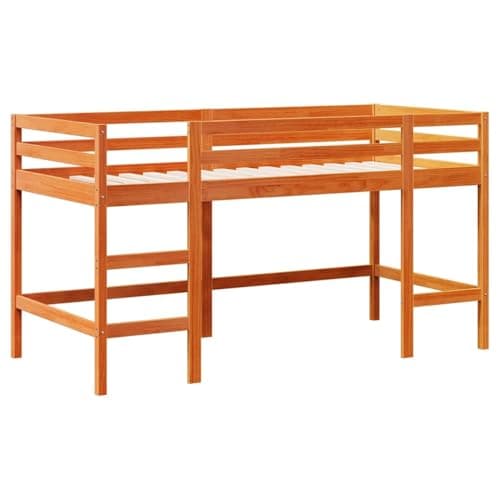 vidaXL Cama alta de niños con escalera madera maciza marrón 80x200 cm, cama alta, cama nido individual, cama litera individual, cama nido