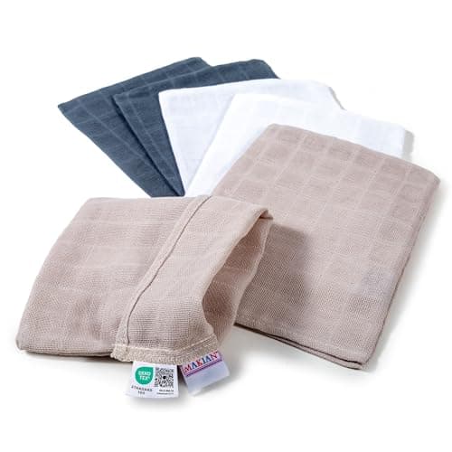 MAKIAN Pack de 6 Ud. Manopla Baño Bebe Recien Nacido, Muselinas Bebe Algodon 100%, Guante Lavado Bebe Homologado por Oeko-Tex, 15x20 cm - Gris/Greige/Blanco