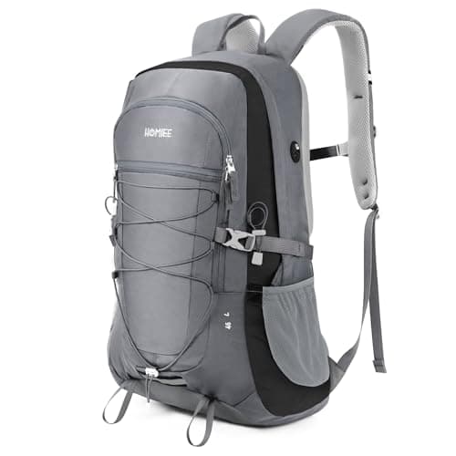HOMIEE Mochila de Senderismo 45L Bolsa de Impermeable Nylon para Caminatas para Computadora Portátil Adecuada para Caminatas Excursiones Deportes al Aire Libre, Gris con Negro