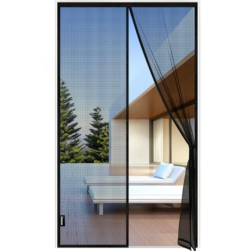 ALTAMENTE IGNÍFUGO - Mosquitera Puerta Magnetica - 110 x 210 CM - Negro, Mosquiteras para Puertas, Cierre Magnético de Arriba a Abajo, Automáticamente,Mantiene el Aire Fresco