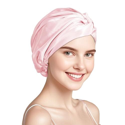 Townssilk Gorro de Noche para Mujer, 100% Seda de Morera, 16 Mommes, Bueno para el Cabello, Protector, Doble Capa, Rosa
