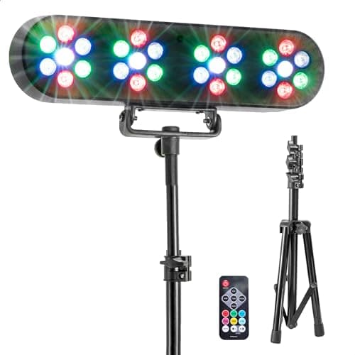Party Light & Sound - FUNLED - Espectáculo de luz con 4 efectos sobre soporte telescópico - 4 PAR de 7 LEDs de 1 W cada uno - Efecto estroboscópico - Soporte incluido con altura ajustable