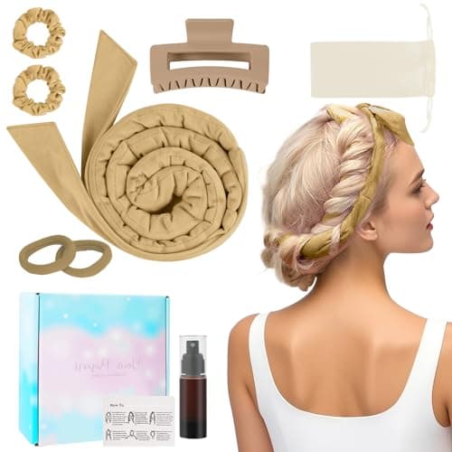 BUTBU Rizador Sin Calor para Cabello,7 PCS Heatless Hair Curler, Rizador Pelo sin Calor, Lazy Curler Set, Seda Diadema para Rizar Pelo Flexible, No Dañará el Cabello para Cabello Largo y Corto（Caqui）