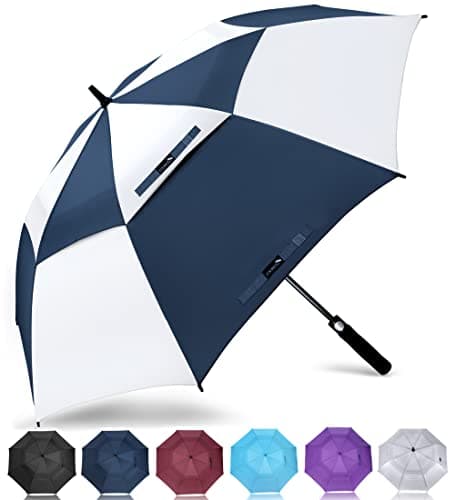 ZOMAKE Paraguas Golf Antiviento Automatico 68 Pulgadas,Extra Grande Paragua Resistente con Doble Toldo Venteado Impermeable A Prueba de Viento Palo Paraguas para Hombre Mujer(Azul/Blanco)