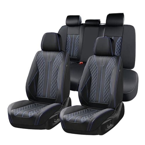 FLORICH Fundas Universales para Asientos de Coche para los Asientos Delanteros y Traseros, Fundas de Cuero Impermeables, Aptas para la Mayoría de Turismos, SUV (Juego Completo, Negro&Azul Línea)