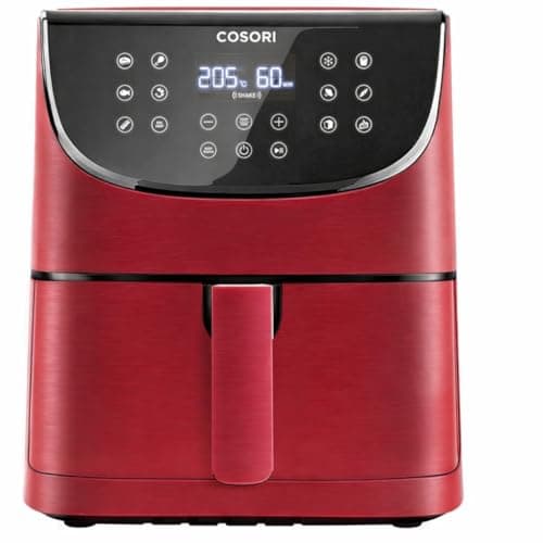 Cosori Freidora de Aire Duradera 5,7L Air Fryer 1700W, Tecnología Rapid Air, 67,5% Menos Energía, 13 Automáticos Modos,Uso Fácil, Panel Táctil, Acero Inox Interior, Hasta 205ºC y 60 Min, Rojo-Granate