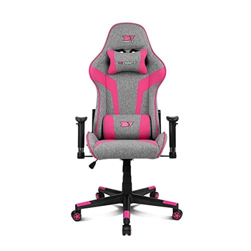 Drift Gaming DR90 – Silla gaming ergonómica con reposacabezas y lumbar, respaldo reclinable 135°, brazos 2D ajustables, tejido transpirable, base de nylon y pistón de gas clase 4 – Gris/Rosa