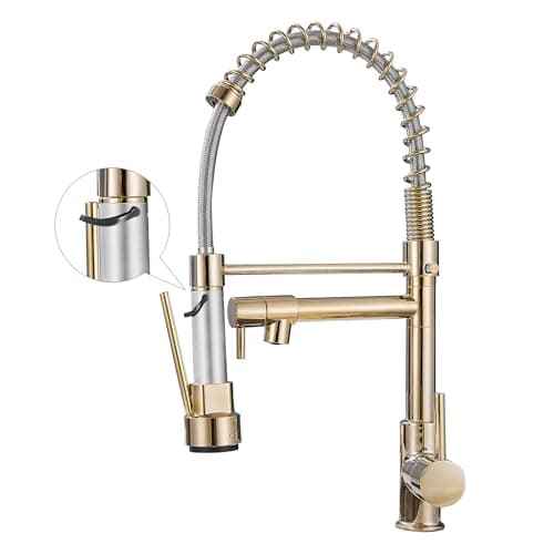 Grifo de cocina con rociador extraíble, arco alto, llave de un solo mando, fregadero de cocina, color dorado