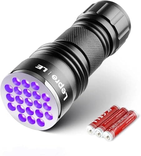 LE Linterna Ultravioleta 21 LED, 395nm Linterna UV Portátil Luz Ultravioleta, Linterna Luz Negra para Detectar Manchas en Ropa, Alfombras, Rastros de Orina de Mascotas, Incluida 3 AAA Pilas