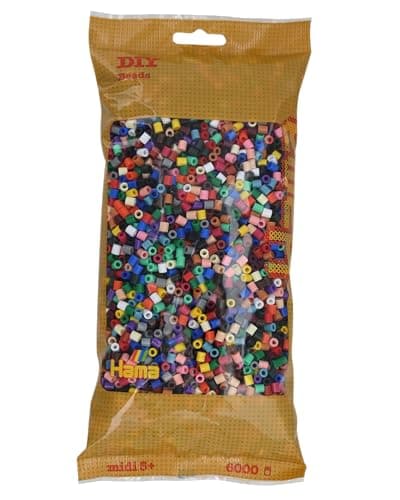 Hama Perlen 205-67 Bolsita de Cuentas para Planchar con Aprox. 6.000 Cuentas de Colores Midi para Manualidades de 5 mm de diámetro en Mezcla de Colores sólidos