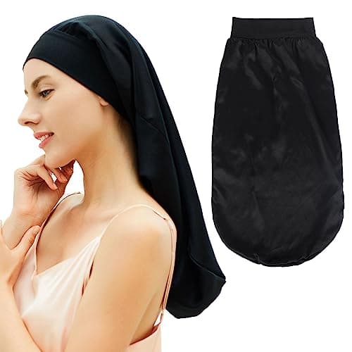 Desmend Gorro Seda Dormir Protege el Cabello, Adecuado para Cabello Largo Que llega hasta la Cintura 32×60cm (1 Unidad, Black)