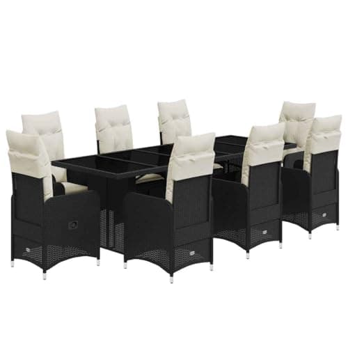 vidaXL Set de Mesa y sillas de jardín 9 pzas y Cojines ratán PE Negro
