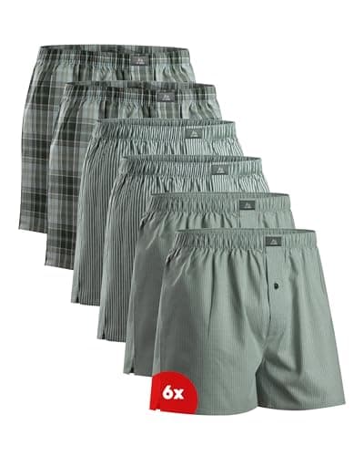 DANISH ENDURANCE Calzoncillos Hombre Boxer de Tela, 100% Algodon Organico Premium, Pack de 4 y 6, Surtido Verde/Rayas, M