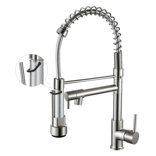 Grifo de cocina con rociador extraíble, arco alto, llave de un solo mando, fregadero de cocina, níquel cepillado