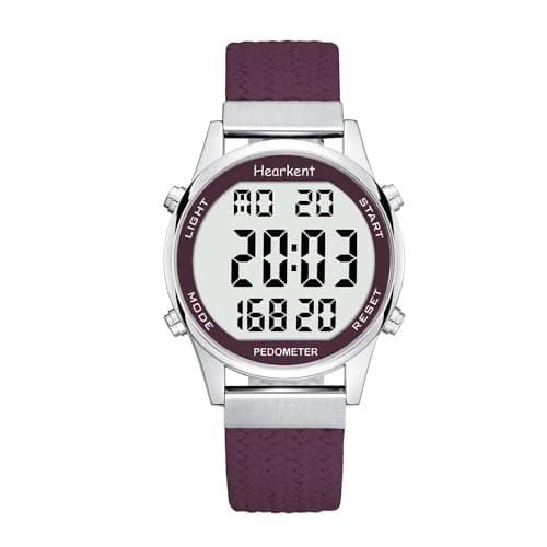 Hearkent Reloj podómetro para Mujer, grabación de calorías y Distancia, Alarma, Cuenta atrás, visualización de la Hora,sin Carga ni aplicación, 2401 (Rojo Oscuro)