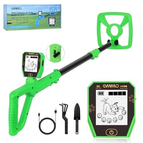 【Type-C】 Detector de Metales Niños, OMMO Detector de Metales Recargable con Divertida Pantalla LCD, 72-100cm Ajustable para Niños, IP67 Metale Detector Ligeros, Exploración al Aire Libre