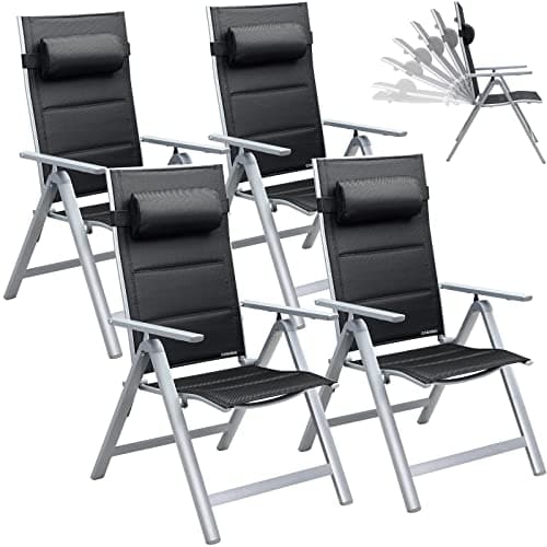 CASARIA® Sillas de Jardín Exterior Ajustable 8 Posiciones Carga 120KG Aluminio 4 Unid. Plegables Terraza Balcón