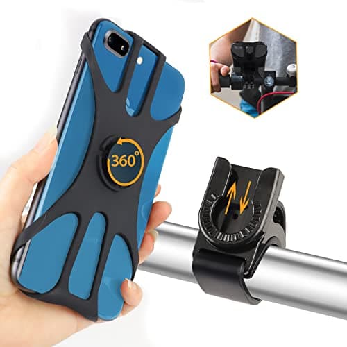 Rouclo Soporte para teléfono de Bicicleta, Soporte Universal Giratorio a 360°, Soporte para teléfono de Moto Compatible con iPhone 13/12/11/Pro MAX/Pro/Mini/SE/XS, Smartphone 4,5-7 Pulgadas (Negro-4)