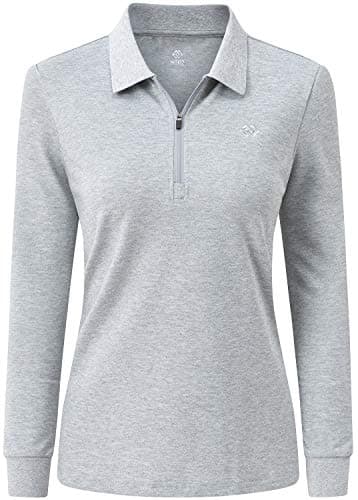 AjezMax Mujer Polo de Manga Larga Algodón Piqué Camisa Verano Trabajo Transpirable Golf Tops Gris S