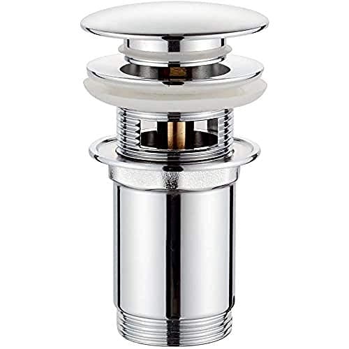 GRIFEMA G104 Desagüe Lavabo 1¼ de Latón Cromado con Tapón Click-Clack - Válvula Universal para Fregadero con y sin Rebosadero, Sistema Pop-Up Fácil de Instalar y Antifugas