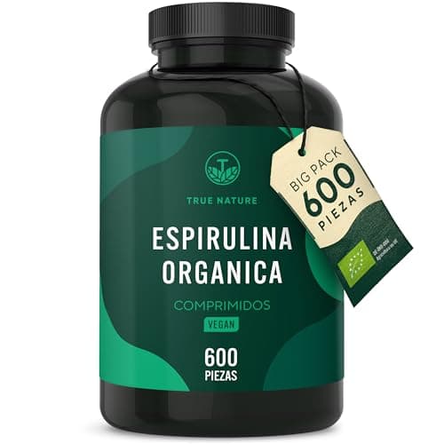 600 Comprimidos de Espirulina Ecologica - 4000mg/día - 100% Natural Alga Spirulina Bio, Biológico Proteina Vegana, Testada en Laboratorio, alta dosificación, sin aditivos -TRUE NATURE