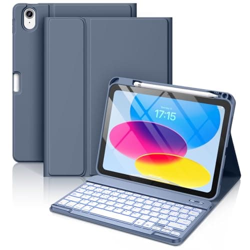 Vobafe Teclado iPad 10 Generación 2022/11 Generación A16 2025 (10.9/11 Pulgada), QWERTY Español Ñ, Retroiluminado de 7 Colores Bluetooth Magnéticamente Teclado para iPad 10/11 Gen, Gris Azul