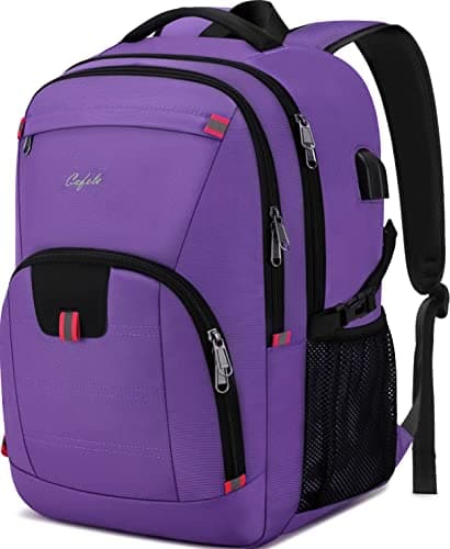 Cafele Mochila escolar para adolescentes y niñas, mochila de 17 ", impermeable, multifuncional, para computadora portátil, mochila con puerto de carga USB, morado oscuro