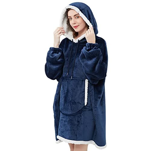 Viviland - Sudadera extragrande de estilo manta con capucha, de tejido sherpa, suave y cálida, con bolsillo frontal grande, para adultos