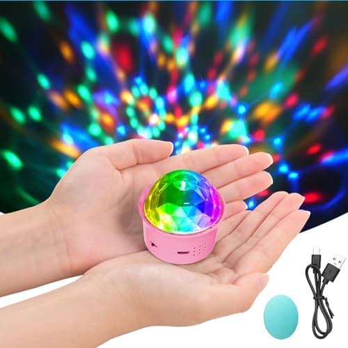 URAQT Bola de Discoteca, 1PCS RGB Mini Luces Discoteca, 4 Colores Luces Fiesta Discoteca Activadas por Sonido, ILuces Bola de Discoteca Recargable para Casa, Bar, Bodas y Interiores Coche (Rosa)