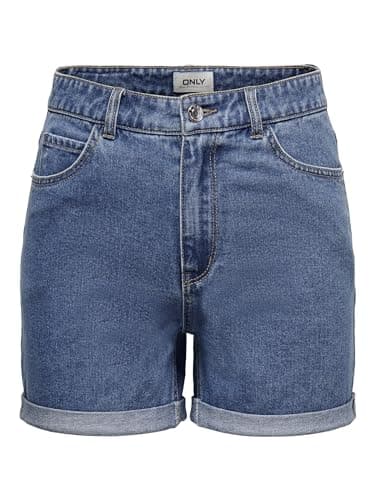 Only Pantalones Cortos Onlvega Life HW Mom Noos Denim para Mujer, Azul Medio (Medium Blue Denim), L