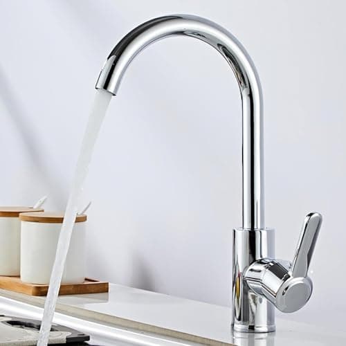 Grifo mezclador para cocina XWIHTR, fregadero, acero inoxidable, grifo de cocina con doble temperatura fría y caliente de 360°, diseño antigoteo, equipado con válvula silenciosa, apto para verduras