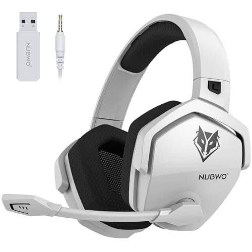 NUBWO G06 Cascos Gaming Inalámbricos con Drivers de 50 mm para PC/Ps5/Ps4/NS/Mobile, Auriculares Gaming Inalámbricos con 2.4 GHz+Bluetooth 5.3 Modo Dual,7.1 Sonido Envolvente,Duración 100Hr+ - Blanco