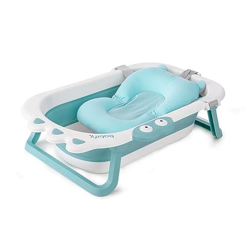 Babify Shower Bañera Plegable de Bebe - Cojin Incluido - Plegado ultra compacto - Antideslizante - Color Menta - Nuevo Modelo
