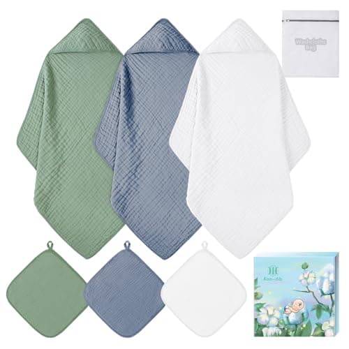 Toalla Bebe Recien Nacido Con Capucha, Albornoz Bebe BañO, Capa De BañO, Gasas Para Bebes, Regalo Recien Nacido NiñO, Toallas Para Bebes De 0-3 AñOs, gran paquete de 70x70 CM (Azul & Verde & Blanco)