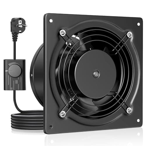 HG Power Extractor de aire 150mm - Extractor Baño Silencioso con Clapeta Antirretorno, Regulador de Velocidad, Enchufe, Extractor Industrial para Cocina Garaje Sótano Oficina, A-Negro