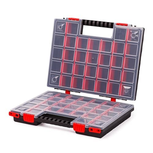 Mivos Caja de Surtido de Doble Cara 399 x 303 x 100 mm - Clasificación Con 64 Compartimentos Ajustables para Tornillos, Accesorios y Herramientas