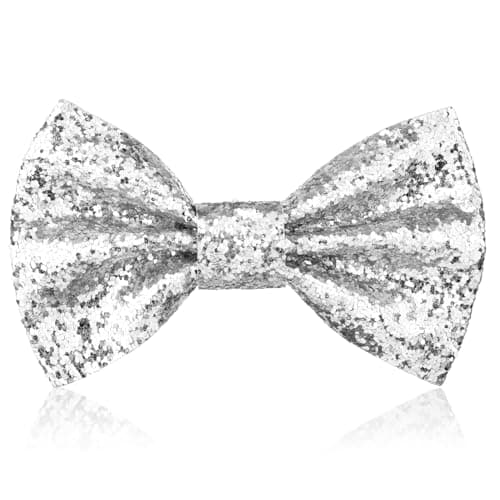 Aomig Pajarita Hombre, Pajarita Lentejuelas Clásicas, Elegante Accesorios Ropa para Fiestas Bodas Cumpleaños Discotecas Espectáculos de Baile, Plata